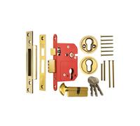 Ironmongery Solutions® Euro Mortice Sashlock Keyless Egress - Emergency Escape Euro Profile Latch & Deadbolt Lock for Wooden Doors - Hardware Fittings Included (Brass, 3" (76mm))