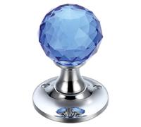 Ironmongery Solutions® Facetted Clear Glass Ball Mortice Knob 50mm for Internal Doors Decorative Door Furniture Smooth Operation Professional Finish Fixing Included (Polished Chrome/Blue Glass)