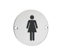 Ironmongery Solutions® Female Sex Symbol 76mm Diameter Durable Metal Gender Identification Sign for Toilet Doors Walls and Facilities Fixing Included (Polished Stainless)