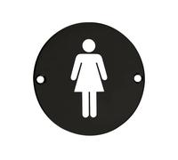 Ironmongery Solutions® Female Sex Symbol 76mm Diameter Durable Metal Gender Identification Sign for Toilet Doors Walls and Facilities Fixing Included (Powder Coat Black)