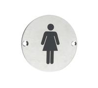 Ironmongery Solutions® Female Sex Symbol 76mm Diameter Durable Metal Gender Identification Sign for Toilet Doors Walls and Facilities Fixing Included (Satin Stainless)