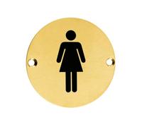 Ironmongery Solutions® Female Sex Symbol 76mm Diameter Durable Metal Gender Identification Sign for Toilet Doors Walls and Facilities Fixing Included (PVD Satin Brass)