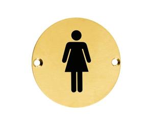 Ironmongery Solutions® Female Sex Symbol 76mm Diameter Durable Metal Gender Identification Sign for Toilet Doors Walls and Facilities Fixing Included (PVD Satin Brass)