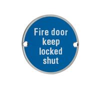 Ironmongery Solutions® Fire Door Keep Locked Shut Sign 76mm Diameter Durable Metal Fire Safety Warning Sign for Doors Walls and Commercial Premises Fixing Included (Polished Stainless)