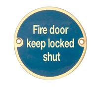 Ironmongery Solutions® Fire Door Keep Locked Shut Sign Safety Compliance Door Sign for Secure Fire Doors Fixings Included (Polished Brass)