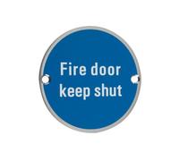 Ironmongery Solutions® Fire Door Keep Shut 76mm Diameter Safety Signage Disc for Timber and Metal Doors Fire Compliance Fixing Included (Satin Stainless)