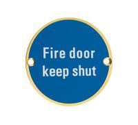 Ironmongery Solutions® Fire Door Keep Shut 76mm Diameter Safety Signage Disc for Timber and Metal Doors Fire Compliance Fixing Included (PVD Satin Brass)