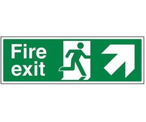 Ironmongery Solutions® Fire Exit Sign Showing Arrow Pointing Up & Right. It is made Of Rigid Plastic. Dimensions:- 450x150mm (450x150mm, A Man Running With Arrow Pointing Up & Right.)