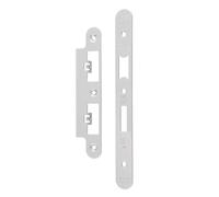 Ironmongery Solutions® Forend Strike and Fixing Pack for DIN Euro Sashlocks and Bathroom Locks, with Strike Plate and Fixing Screws (Bright Stainless Steel, Radius)