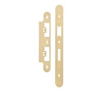 Ironmongery Solutions® Forend Strike and Fixing Pack for DIN Euro Sashlocks and Bathroom Locks, with Strike Plate and Fixing Screws (Satin Brass, Radius)