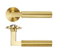 Ironmongery Solutions® Garda Lever on Round Slim Sprung Rose, 4mm, Internal Door Handle for Bedrooms, Living Areas, and Offices (PVD Satin Brass)