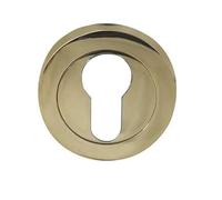 Ironmongery Solutions® Jedo Designer Euro Profile Escutcheons on 50mm Round Rose for Internal & External Doors Modern Cylinder Cover Fixings Included (Brass Finish)