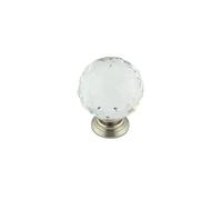 Ironmongery Solutions® Jedo Faceted Glass Cabinet Knob with Solid Brass Base Decorative Furniture Door Knob for Cabinets and Drawers Fixings Included (Satin Nickel, 40mm)