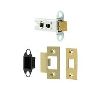 Ironmongery Solutions® Jedo Heavy Duty Tubular Latches 45 Degree Short Travel Robust Door Latch Mechanism for Internal & External Doors Fixings Included (Satin Brass, 64mm)