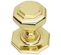 Ironmongery Solutions® Large Octagonal Centre Door Knob 75 mm - Polished Brass Front Door Pull Handle