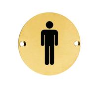 Ironmongery Solutions® Male Sex Symbol 76mm Diameter Durable Metal Gender Identification Sign for Toilet Doors Walls and Facilities Fixing Included (PVD Satin Brass)