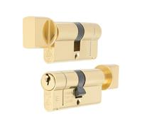 Ironmongery Solutions® MPx6 Euro Cylinder and Turn High Security Solid Metal Door Lock Cylinder with Internal Thumbturn for Enhanced Door Control (MK, Polished Brass, 70mm)