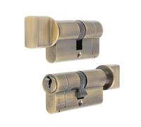 Ironmongery Solutions® MPx6 Euro Cylinder and Turn High Security Solid Metal Door Lock Cylinder with Internal Thumbturn for Enhanced Door Control (MK, Antique Brass, 70mm)