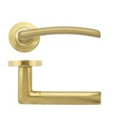Ironmongery Solutions® Olympus Lever on Round Rose Satin Stainless Steel Internal Door Handle Set Contemporary Lever Design for Doors Fixings Included (Favo Satin Brass)
