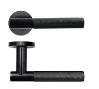 Ironmongery Solutions® Orta Lever on Round Rose Satin Stainless Steel Contemporary Architectural Internal Door Handle Set Fixings Included (PVD Black)
