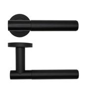 Ironmongery Solutions® Orta Lever on Round Rose Satin Stainless Steel Contemporary Architectural Internal Door Handle Set Fixings Included (Powder Coat Black)