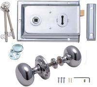 Ironmongery Solutions® Polished Chrome Victorian Mushroom Rim Door Knobs & Rim Sash Lock Set - Classic Internal Door Hardware