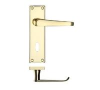 Ironmongery Solutions® Project Victorian Flat Lever on Lock Backplate 150 x 40mm Solid Brass Door Handle Set for Internal & External Doors Fixings Included (Electro Brass)
