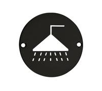 Ironmongery Solutions® Shower Sign 76mm Diameter Durable Metal Shower Facility Identification Symbol for Toilet Doors Walls and Washrooms Fixing Included (Powder Coat Black)