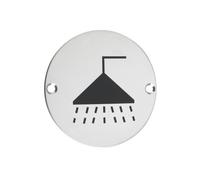 Ironmongery Solutions® Shower Sign 76mm Diameter Durable Metal Shower Facility Identification Symbol for Toilet Doors Walls and Washrooms Fixing Included (Polished Stainless)