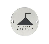 Ironmongery Solutions® Shower Sign 76mm Diameter Durable Metal Shower Facility Identification Symbol for Toilet Doors Walls and Washrooms Fixing Included (Satin Stainless)