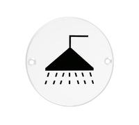Ironmongery Solutions® Shower Sign 76mm Diameter Durable Metal Shower Facility Identification Symbol for Toilet Doors Walls and Washrooms Fixing Included (Powder Coat White)