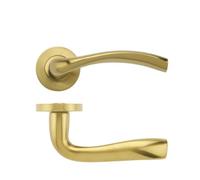 Ironmongery Solutions® Siena Lever on Round Rose Satin Stainless Steel Internal Door Handle Set Contemporary Lever Design for Residential Doors Fixings Included (Favo Satin Brass)