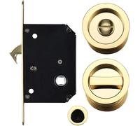 Ironmongery Solutions® Sliding Pocket Door Bathroom Privacy Lock Set - Polished Brass Finish, Space-Saving Sliding Door Hardware