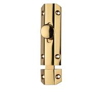 Ironmongery Solutions® Surface Bolt Solid Steel Surface Mounted Security Door Bolt for Doors Gates and Cabinets Fixings Included (Polished Brass, 102mm x 36mm)