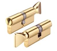 Ironmongery Solutions® V10 Cylinder and Turn Euro Profile Secure Door Lock Barrel with Internal Thumbturn for Timber Composite Fixing Included (Keyed to Differ (E), Polished Brass, 40/32mm)