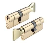 Ironmongery Solutions® V5 Euro Profile Cylinder and Turn Secure Door Lock Barrel with Thumbturn for Internal and External Doors Fixing Included (Keyed to Differ(E), Polished Brass, 45/55mm)