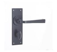 Ironmongery Solutions® Valley Forge Handforged Lever on Plate - Traditional Wrought Iron Interior Door Handle Set - Fixings Included (Bathroom Plate, Black)