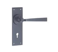 Ironmongery Solutions® Valley Forge Handforged Lever on Plate - Traditional Wrought Iron Interior Door Handle Set - Fixings Included (Lockplate, Black)
