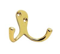 Ironmongery Solutions® Victorian Double Robe Hook Traditional Heavy Duty Wall Mounted Bathroom or Wardrobe Hook Fixings Included (Polished Brass, Blister Pack)