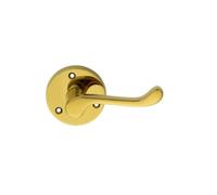 Ironmongery Solutions® Victorian Scroll Stainless Steel Lever on Round Rose Door Handle Set Satin Finish Classic Furniture Fixings Included (Polished Brass, 58mm Dia Rose)