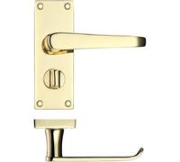 Ironmongery Solutions® Victorian Straight Door Handle on Backplate - Privacy Lock, Electroplated Brass, Classic Interior Hardware