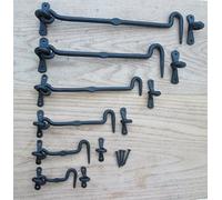 IRONMONGERY WORLD® Black Bees Wax Wrought Iron Hand Forged Blacksmith Cabin Hook and Eye SHED GATE Door Latch Lock (12" INCH)