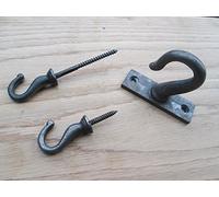 IRONMONGERY WORLD® CAST Iron Ceiling Hook Light Chandelier Hooks Plant Hanging Basket Hanger Hook (Large Screw)