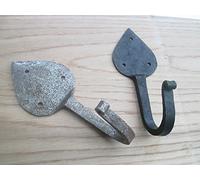 IRONMONGERY WORLD® Hand Forged Blacksmith Vintage Wrought Iron Country Hat Coat Hanging Hooks - Leaf Spear Gothic Large Hook (Wrought Aged Rustic Iron)