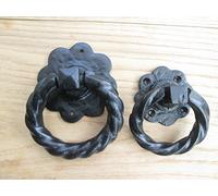 IRONMONGERY WORLD® Heavy Duty CAST Iron GATE BARN Doors Ring Pull Handles Twisted Rope Design (Large Black Antique)