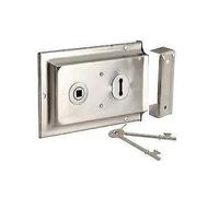 Ironmongery World Old Victorian Style Double Handed Flanged Rim Door Lock Latch 6" x 4" in 4 Finishes - Satin Chrome
