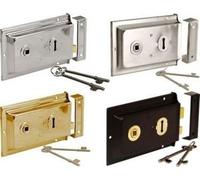 Ironmongery World Old Victorian Style Double Handed Flanged Rim Door Lock Latch 6" x 4" in 4 Finishes - Polished Brass