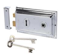 Ironmongery World Old Victorian Style Double Handed Flanged Rim Door Lock Latch 6" x 4" in 4 Finishes - Satin Chrome