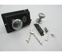 IRONMONGERY WORLD® Old Vintage Period Victorian Style Solid Brass Black Rim Lock Door KNOB Handles (Lock ONLY NO KNOBS Satin Dull Chrome)
