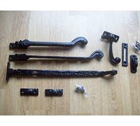 IRONMONGERY WORLD® Solid Head Style Black Antique CAST Iron Solid Tail Window Casement Stays Fasteners Handle Curly (4"/100MM Fastener)